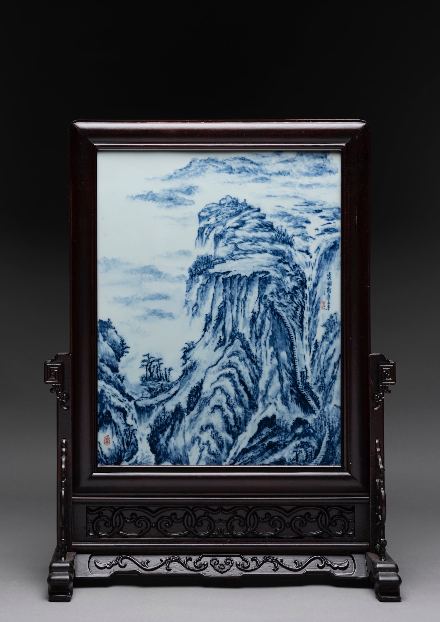 Twelve Masterful Painted Porcelain Table-Screens by Guo Jun Yu.
