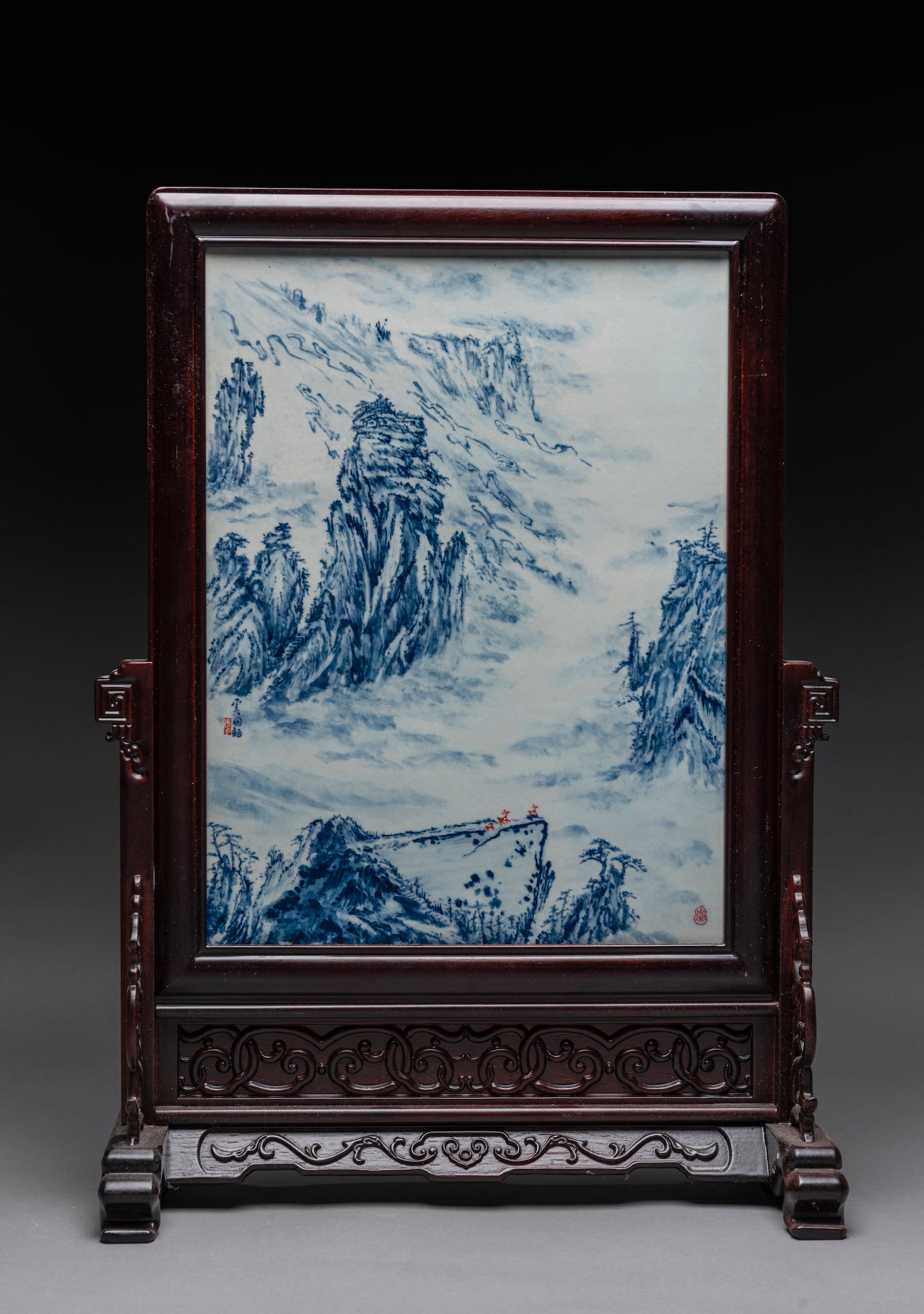 Twelve Masterful Painted Porcelain Table-Screens by Guo Jun Yu.