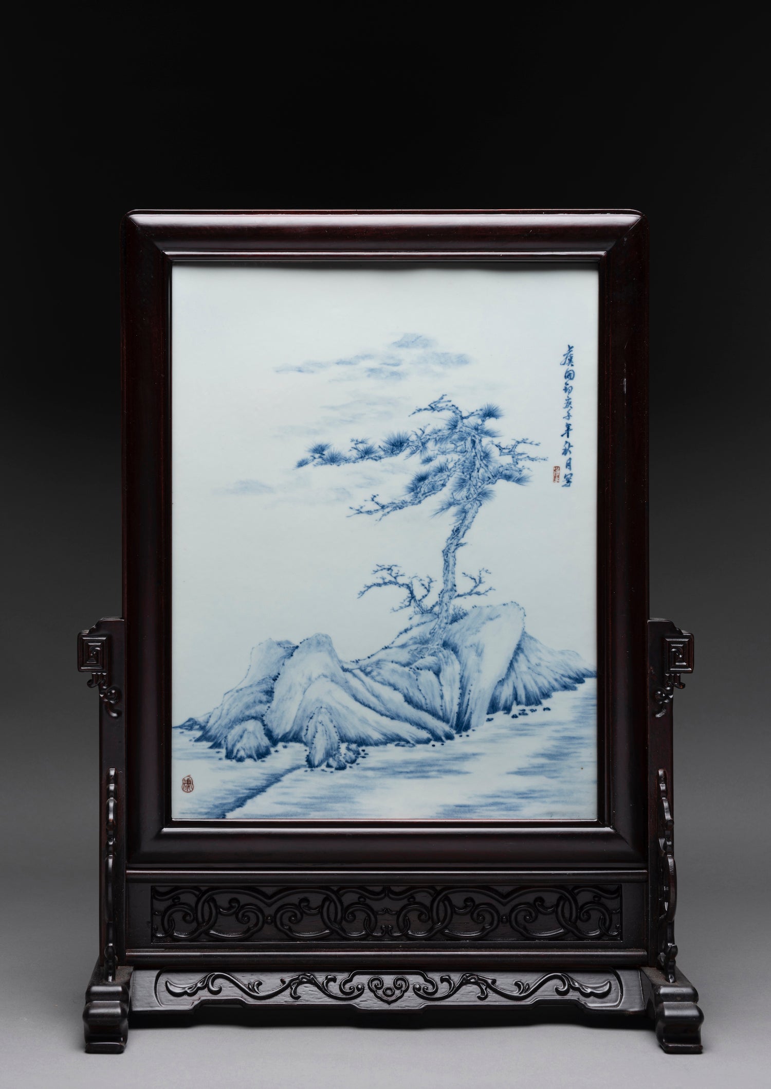 Twelve Masterful Painted Porcelain Table-Screens by Guo Jun Yu.
